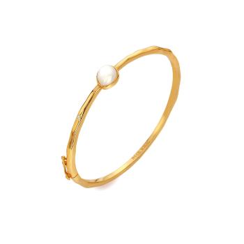Hot Diamonds Pevný pozlátený náramok s diamantom a perleťou Golden Edit Soul DC215