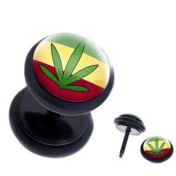 Fake piercing do ucha z ocele - rasta farby a konopný list