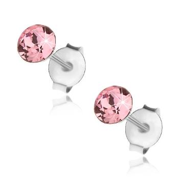 Puzetové náušnice, striebro 925, Swarovski krištálik ružovej farby, 4 mm