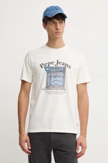 Bavlnené tričko Pepe Jeans AGGO pánske, béžová farba, s potlačou, PM509638