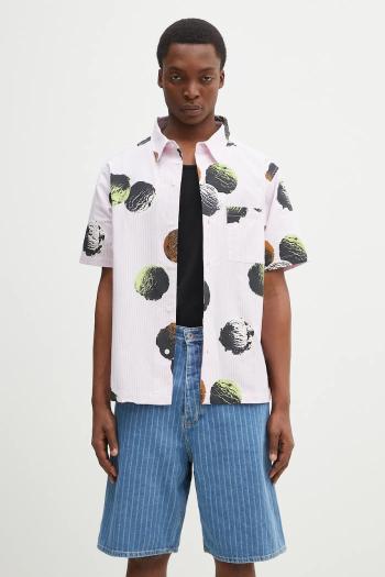 Bavlnená košeľa ICECREAM Scoop Ss Shirt pánska, ružová farba, voľný strih, s klasickým golierom, IC25116