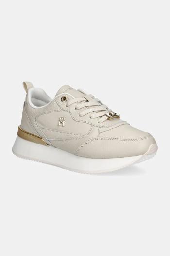 Kožené sneakers boty Tommy Hilfiger FEMININE RUNNER béžová barva, FW0FW08117