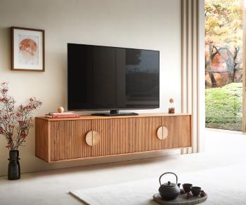 TV stolík Surimu 175x40x40 cm akácia svetlohnedá 4 dvierka korkové