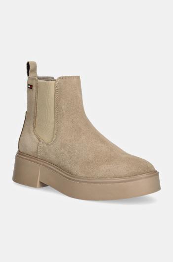 Semišové topánky chelsea Tommy Hilfiger MINIMAL SUEDE CHELSEA FLAG dámske, béžová farba, na platforme, FW0FW08303
