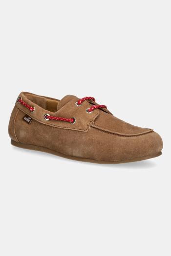 Semišové mokasíny Love Moschino béžová farba, na plochom podpätku, JA10191G1NIG0210