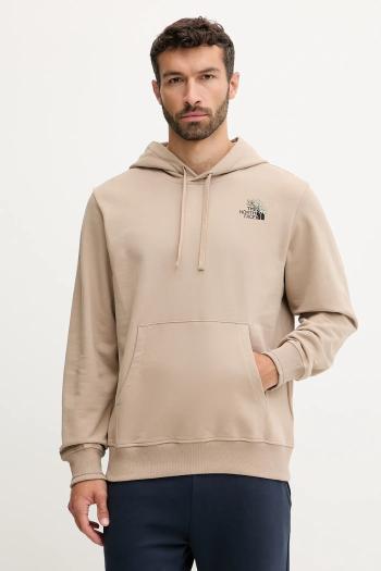 Bavlnená mikina The North Face Flowe Dome hnedá farba, s kapucňou, s potlačou, NF0A8EGZBOX1