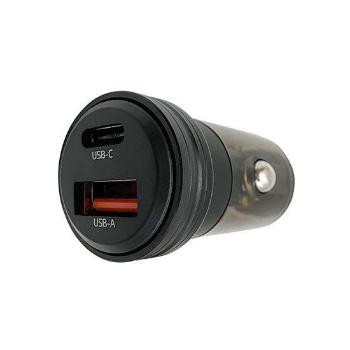 Solight nabíjací adaptér do auta 30W USB-C+A, čierna