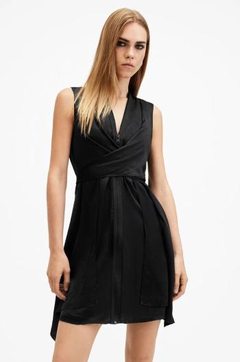Šaty s prímesou hodvábu AllSaints JAYDA čierna farba, mini, áčkový strih, W278DB