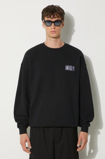 Bavlnená mikina Awake NY Awake Crewneck pánska, čierna farba, s nášivkou, SP24-CN002