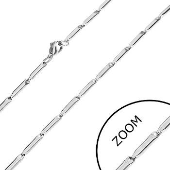 Lesklá oceľová retiazka, podlhovasté valčeky striebornej farby, 3 mm