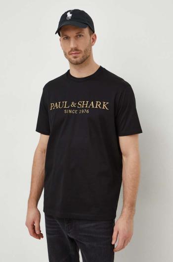 Bavlnené tričko Paul&Shark pánsky, čierna farba, s nášivkou, 24411020