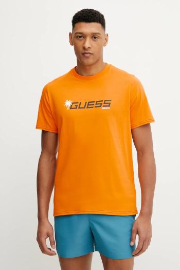 Bavlnené tričko Guess pánske, oranžová farba, s potlačou, F5GI06 I3Z14