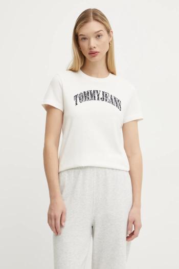 Bavlnené tričko Tommy Jeans dámske, béžová farba, DW0DW20161