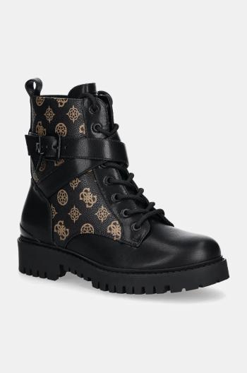 Členkové topánky Guess OLSY dámske, čierna farba, na plochom podpätku, FLFOLS FAL10