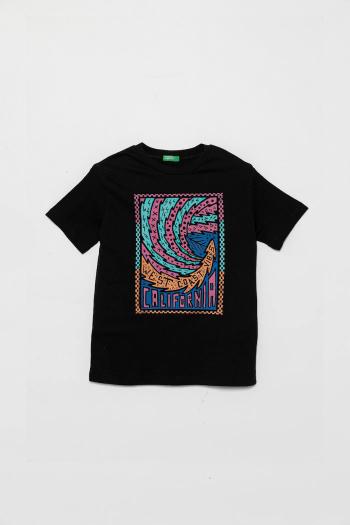 Detské bavlnené tričko United Colors of Benetton čierna farba, s potlačou, 3I1XC10P7