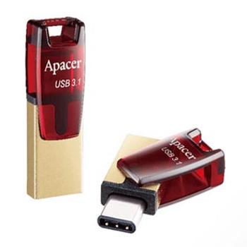 Apacer USB flash disk OTG, USB 3.0, 32GB, AH180, červený, AP32GAH180R-1, USB A/USB C, s otočným krytom