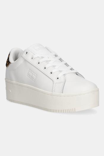 Kožené tenisky Tommy Jeans TJW FLATFORM LEOPARD SNEAKER biela farba, EN0EN02930