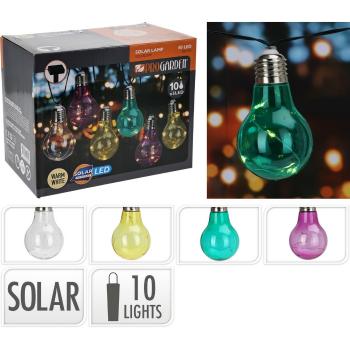 ProGarden Solárna reťaz Žiarovky farebná, 2 m, 10 x 5 LED