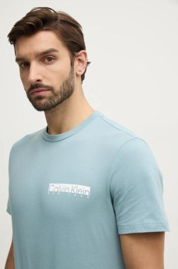 Bavlnené tričko Calvin Klein pánske, tyrkysová farba, s potlačou, K10K113800