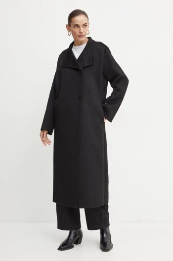 Kabát s prímesou vlny Boss Orange čierna farba, prechodný, oversize, 50524463