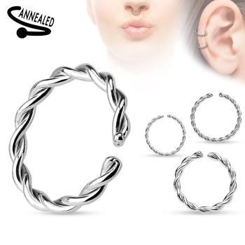 Piercing do nosa alebo ucha, chirurgická oceľ, špirálovito zatočený krúžok - Hrúbka x priemer: 0,8 mm x 8 mm