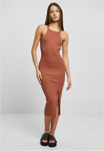 Urban Classics Ladies Midi Rib Knit Crossed Back Dress terracotta - XL