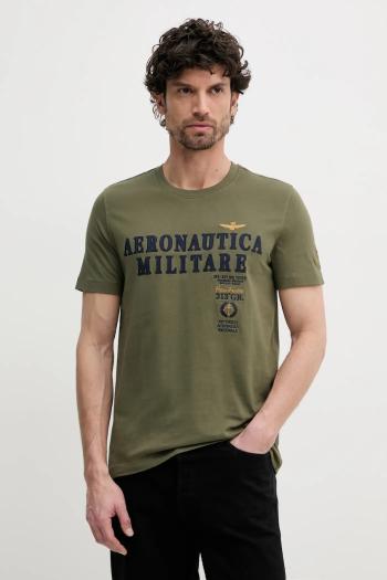 Bavlnené tričko Aeronautica Militare pánske, zelená farba, s nášivkou, TS2401J592