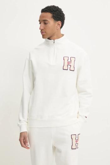 Bavlnená mikina Tommy Jeans pánska, béžová farba, s nášivkou, DM0DM21263