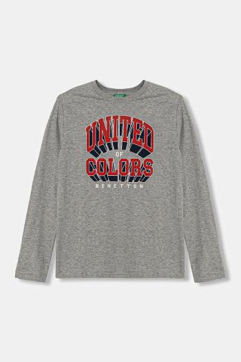 Detská bavlnená košeľa s dlhým rukávom United Colors of Benetton šedá farba, s potlačou, 3I1XC10N5
