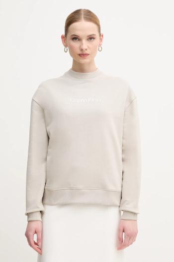 Bavlnená mikina Calvin Klein dámska, béžová farba, s potlačou, K20K205450