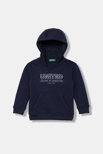 Detská bavlnená mikina United Colors of Benetton tmavomodrá farba, s kapucňou, vzorovaná, 3J68G2014