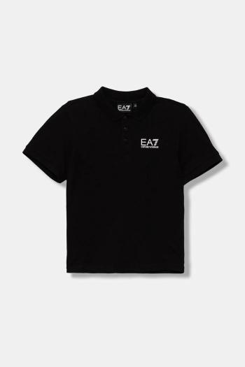 Detská bavlnená polokošeľa EA7 Emporio Armani čierna farba, s potlačou, 7B000022 AF10378