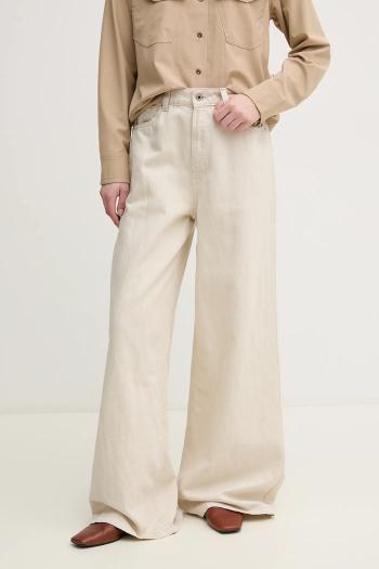 Džínsy s prímesou ľanu Pepe Jeans WIDE LEG JEANS UHW JAIMY dámske, béžová farba, PL204740TC9