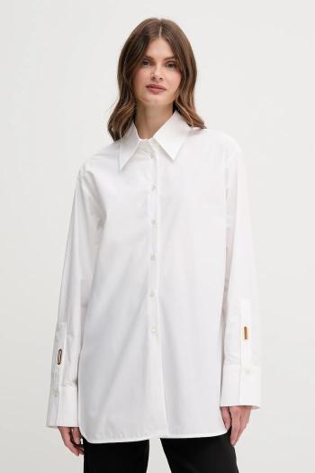 Bavlnená košeľa Emporio Armani biela farba, voľný strih, s klasickým golierom, EW001708 AF15122