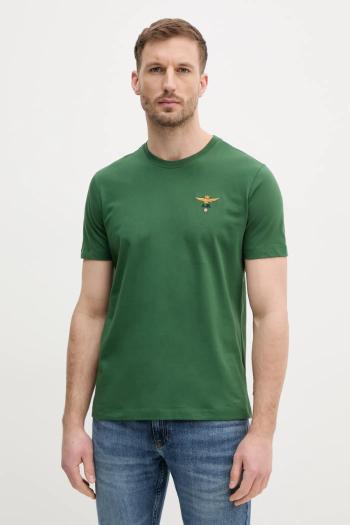Bavlnené tričko Aeronautica Militare pánske, zelená farba, s nášivkou, TS1580J372