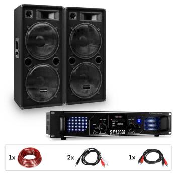 Auna Pro PW-2522 MKII, PA sada, zosilňovač, 2 pasívne 15" PA reproduktory, 750 W RMS/1500 W max., 3-pásmové