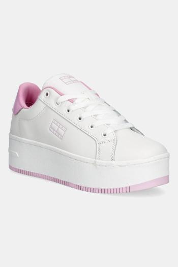 Kožené tenisky Tommy Jeans TJW FLATFORM PATENT SNEAKER biela farba, EN0EN02864