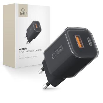 TECH-PROTECT NCM33W Sieťová nabíjačka 1x USB-C 1x USB-A čierna