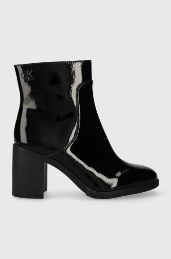 Členkové topánky Calvin Klein Jeans MID BLOCK HEEL BOOT NAPLAK WN dámske, čierna farba, na podpätku, YW0YW01258