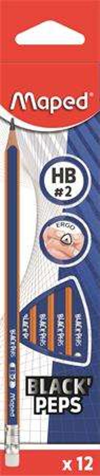 MAPED Grafitceruza radírral, HB, háromszögletű, MAPED "Black...