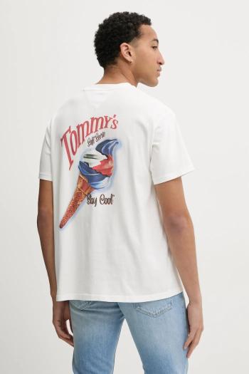 Bavlnené tričko Tommy Jeans pánske, béžová farba, s potlačou, DM0DM20352