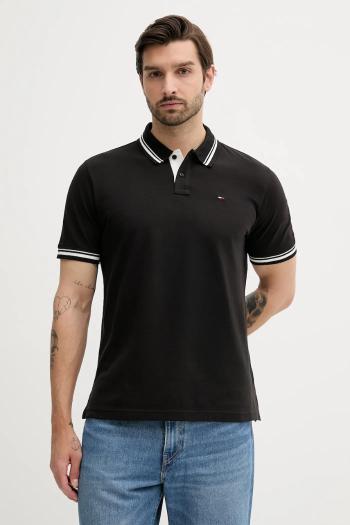 Bavlnené polo tričko Tommy Jeans čierna farba, jednofarebné, DM0DM21846