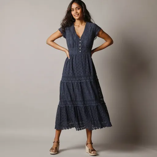 Dlhé čipkované šaty s macramé