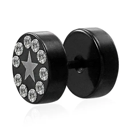 Anodizovaný fake plug do ucha - hviezda, zirkóny
