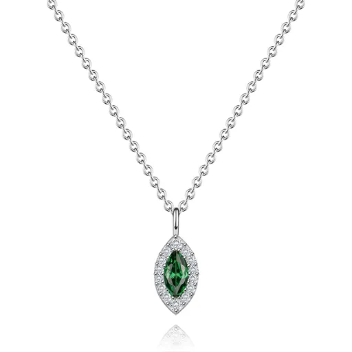 Strieborný náhrdelník 925 so zeleným zirkónom v tvare zrnka