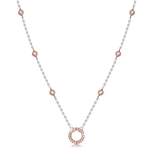 Strieborný 925 náhrdelník - krúžok so zirkónmi, okrúhle objímky, medená farba