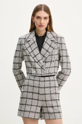 Sako Bruuns Bazaar DoxaBBNanyas short blazer šedá farba, dvojradová, vzorovaná, BBW4175