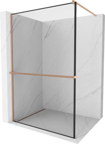 MEXEN/S - Kioto+ Sprchová zástena s poličkou WALK-IN 70 x 200 cm, čierna vzor, meď kartáčovaná 800-070-121-65-70