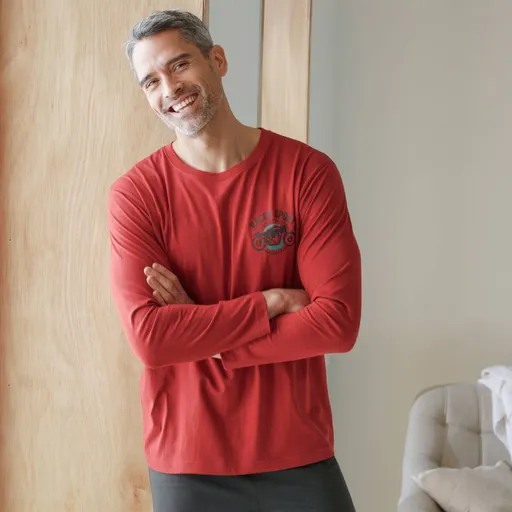 Pyžamové tričko s potlačou na hrudníku a dlhými rukávmi