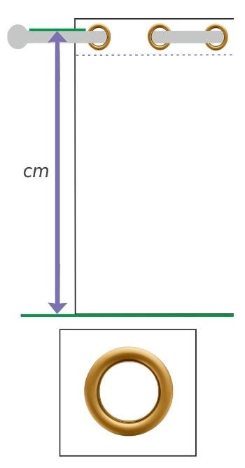 Zlatá matná farba krúžkov, Krúžkovanie závesu, (pridajte 23 cm látky)